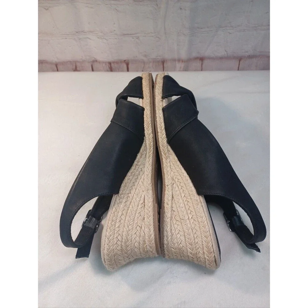 Easy Street Black Espadrille Wedge Slingback Sandals Women's Size 9.5WW